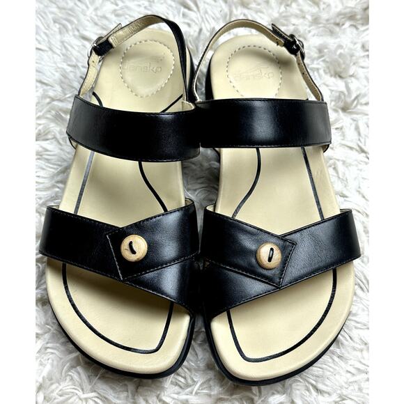 Dansko 'Didi' Dual Strap Slingback Sandals Black Leather Women Size EU 37 (US 7) - Picture 2 of 9